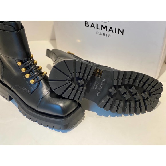 Black Leather Ankle Boots with Gold Accents - Picture 2 of 10